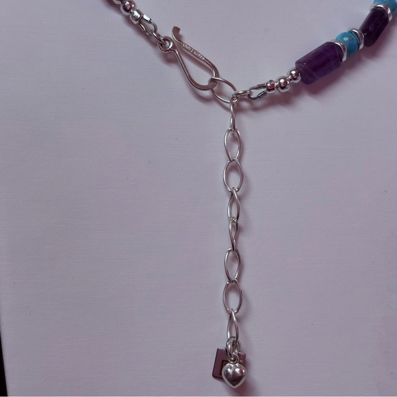 Artisan Handmade Purple Amethyst & Turquoise Sterling 925 Necklace & Earring Set - Picture 6 of 12